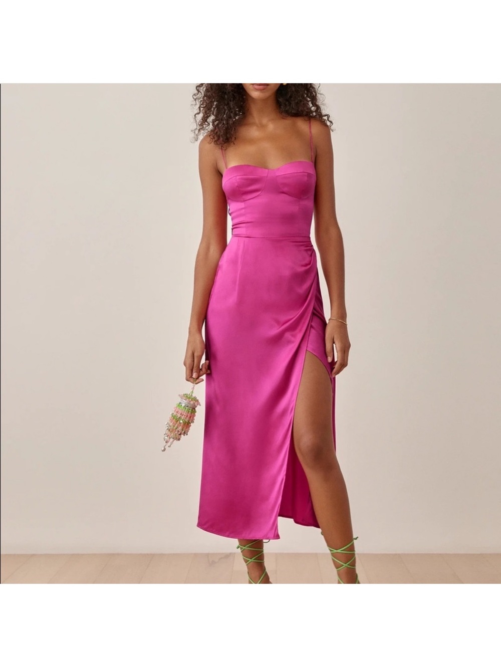 Marguerite Satin Slip Midi Dress with Side Slit